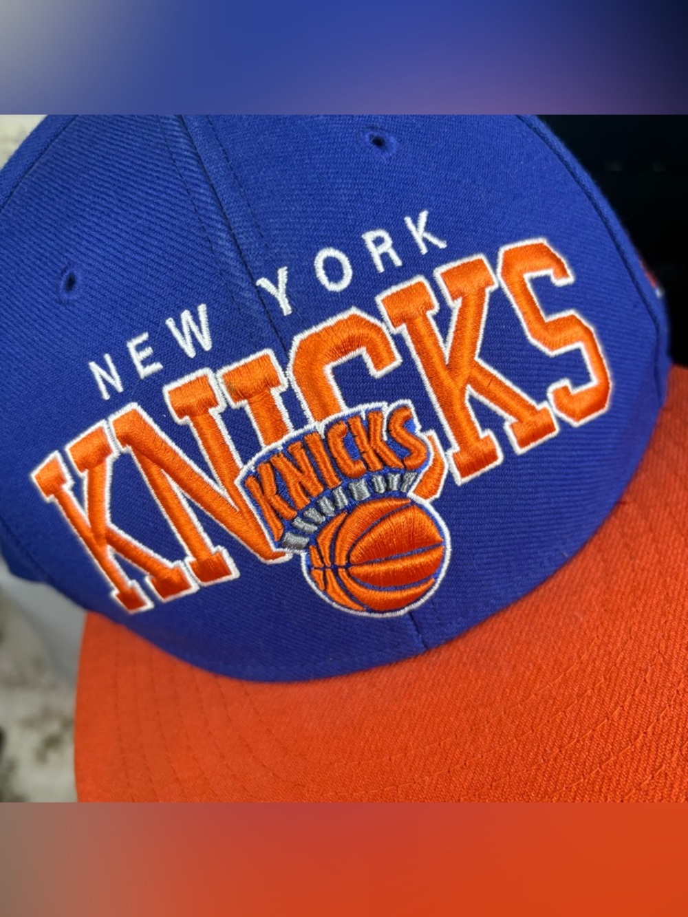 Mitchell Ness New York KNICKS Basic Basketball NBA Snapback Hat Blue Orange - Picture 7 of 11
